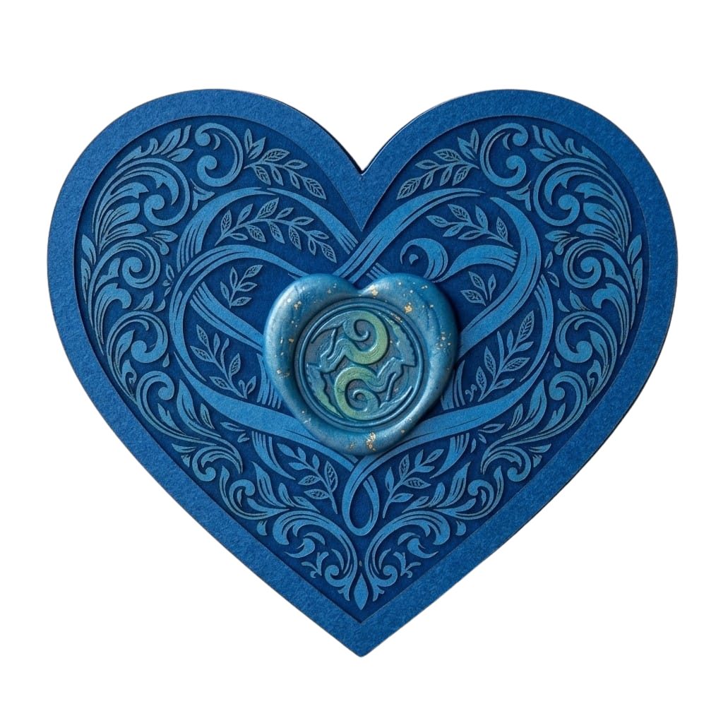 Ornate blue heart seal of the Sea Sirens Collective